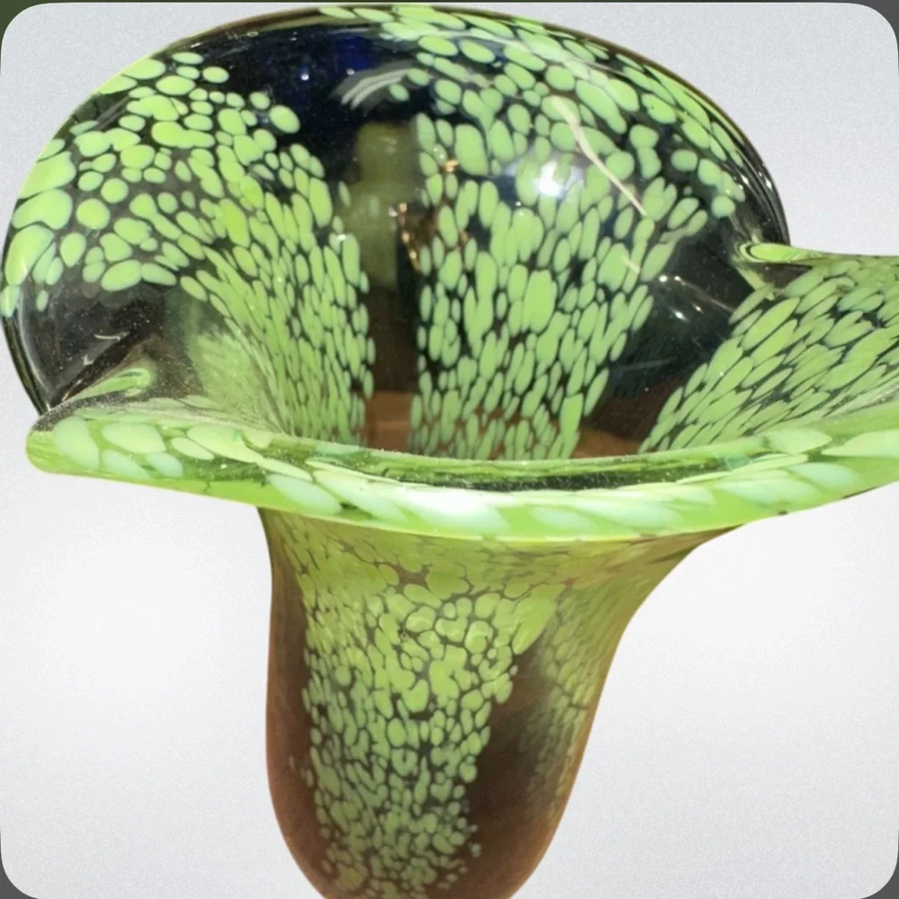 Teleflora Gift Hand Blown Mottled Green And Purple Glass‎ Vase Excellent